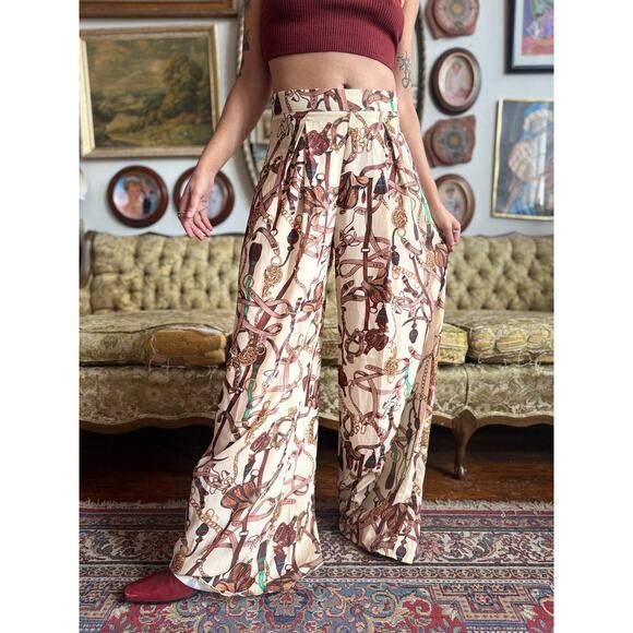 Y2K Equestrian Wide leg Printed Royalty Pants Ladies Size Small - Picture 2 of 12
